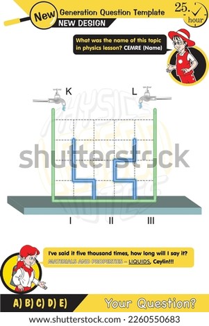 Physics, Substance and properties experiment illüstration, liquids, two sisters speech bubble, New generation question template, exam question, for teachers, editable, eps 