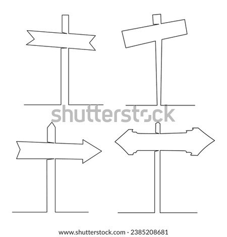 Continuous one line drawing of road direction sign board. Textured wooden vol.2