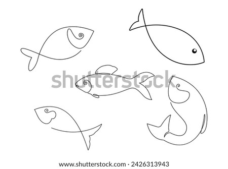 Fish outline set of isolated on white background