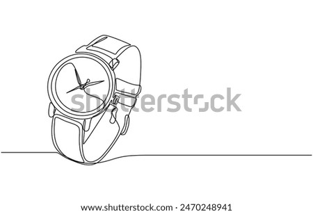 Continuous one line drawing watch concept. Doodle vector illustration, Single continuous line drawing human hand holding stopwatch. Arrow, clock, meter. Measurement and time management concept