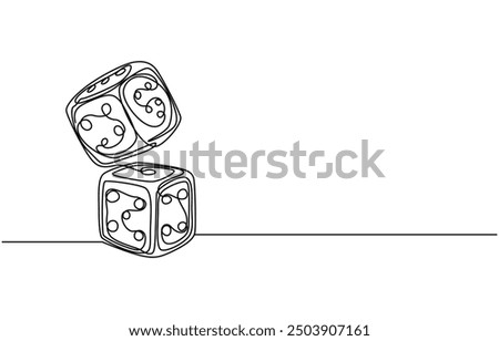 One continuous line drawing of dice. Thin Line Illustration vector concept. Contour Drawing Creative ideas, Two dices one line vector illustration. Continuous contour drawing of game dice