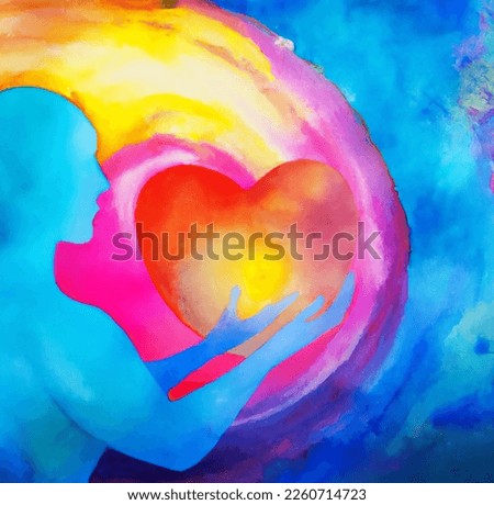 Connection with love from human to heart and universe strong energy watercolor art illustration design 