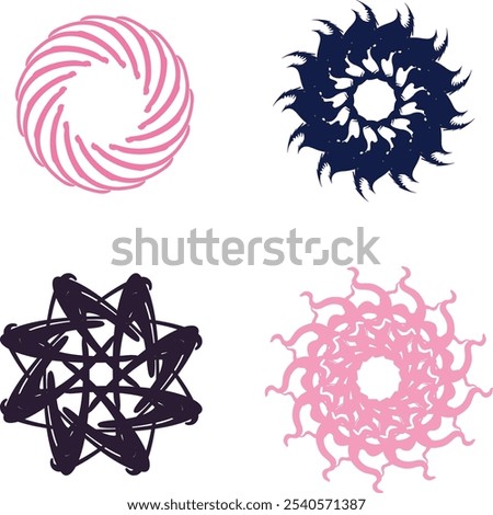 Four abstract, circular designs arranged in a 2x2 grid