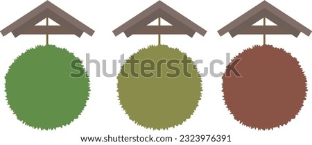 The illustration of a cedar ball in front of a sake brewery.3colors set