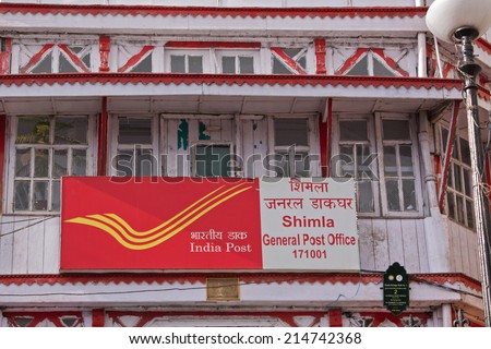 SHIMLA, INDIA - MARCH 19, 2014: The post office in Shimla dating from British colonial rule. The Indian postal system has 150,000 offices and is the world\'s the most widely distributed postal service