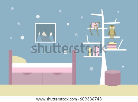 Vector illustration. Interior of the children's room. A set of elements for graphic design. Flat style.