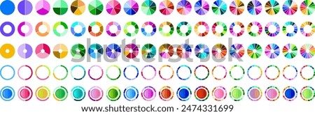 Circle pie chart. 2,3,4,5,6,7,8,9,10,11,12,13,14,15,16,17,18 sections or steps. Flat process cycle. Progress sectors