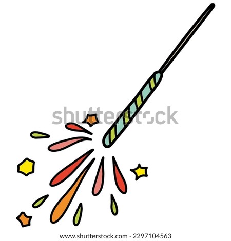 Clip art of colorful hand-held fireworks with sparks