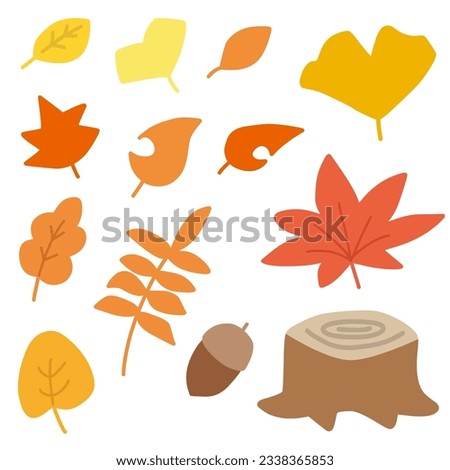 Autumn-inspired set of leaves, chestnuts and stumps