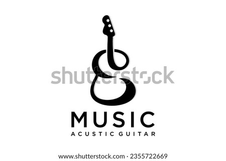 Guitar logo Design Vector Stock Illustration.modern music,Guitar Shop Logo. Rock music festival logo