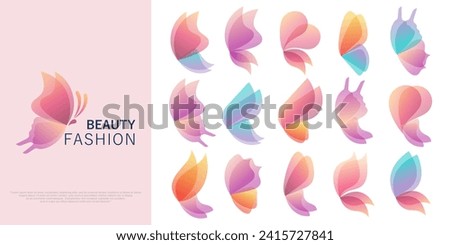 set of Colorful butterfly logo. Overlay transparent sheets style. Vector illustration