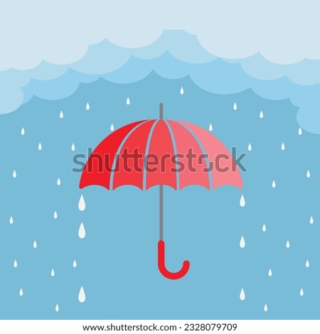 monsoon season sale. paper art style design with raining drops, umbrella and clouds on blue background. Vector.