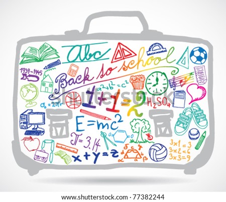 School bag with colored school symbols