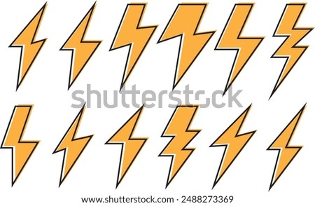  simple lightning bolt icon set creative illustration electric thunder and bolt flash icon set black and orange silhouette lightning bolt flash symbols a line of lightning bolts