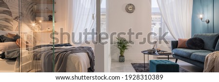 Similar – Image, Stock Photo Lamp behind curtain light