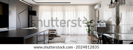 Similar – Image, Stock Photo Lamp behind curtain light