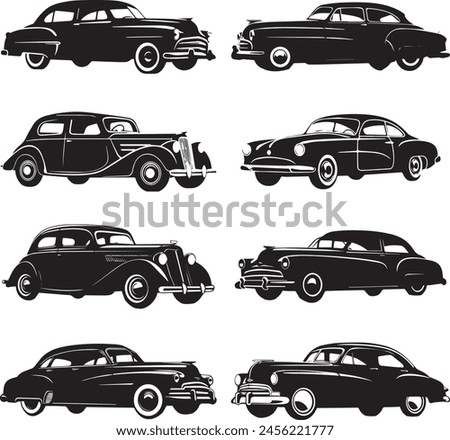 Old Cars Collection . illustrations. old cars silhouettes