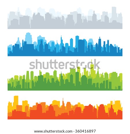 Set of city silhouettes. Cityscape backgrounds
