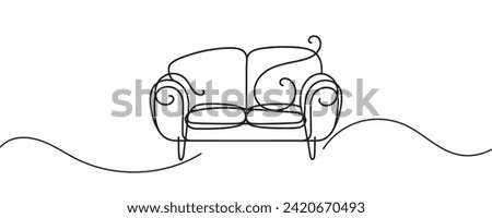 Continuous drawing of a sofa, front view. Modern sofa in one continuous line