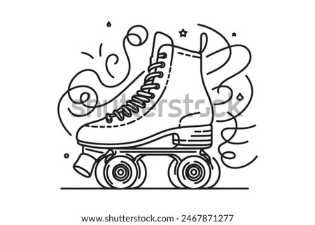 Continuous pattern style roller skates. Roller skating. Vector illustration.