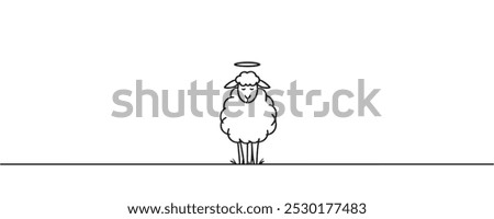 God's sheep one line. vector illustration