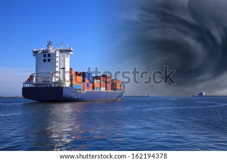 Hurricane is arriving in the port - Image is an artistic digital rendering.