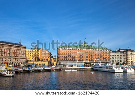 STOCKHOLM, SWEDEN - MARCH 7: Grand Hotel on March 7, 2010 in Stockholm. Grand Hotel is a luxury hotel at Stockholm waterfront and the only Swedish hotel among The Leading Hotels of The World.