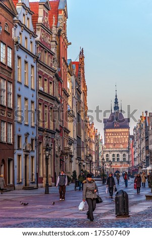 GDANSK, POLAND - MARCH 30: People visitors Long Street on March 30, 2010 in Gdansk, Poland. Street is one of the most notable tourist attractions of the city.