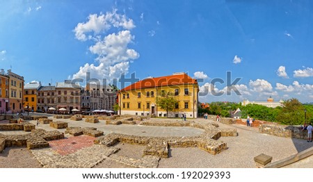 LUBLIN, POLAND-MAY 11:The Po Farze Square with reconstructed foundations of the former temple,on May 11,2013 in Lublin,Poland.Lublin is a candidate for the title of European Capital of Culture in 2016