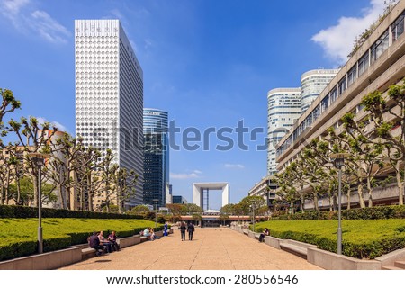PARIS - MAY 21: View of La Defense is a major business district of Paris. L.D. located in the western part of Paris, France on May 21 2010. Here are many of the Paris urban area\'s tallest high-rises.