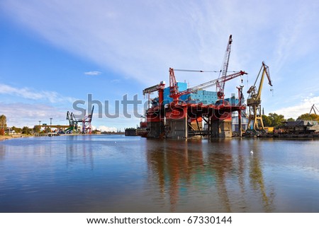 Drilling platform in the renovation of the shipyard in Gdansk, Poland.