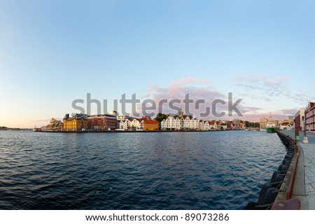 Port of Stavanger in the light of the setting sun, Norway.