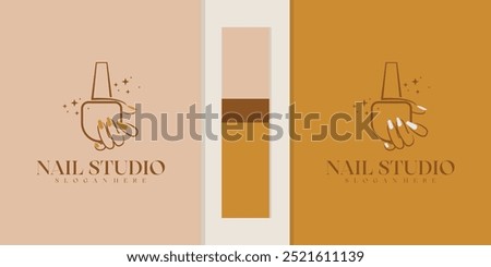 Collection of Nail studio Logos, nail salons, nail polish bottles with branches, and women's hands