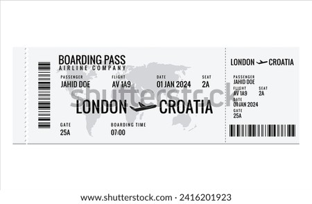 Paper and mobile boarding pass. Responsive design of air ticket. Airline data card mockup