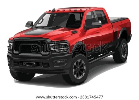red black truck art modern art 3d realistic color design car vector element pickup large big huge motor power diesel isolated white background