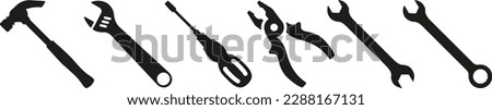 Tools and Service icons set. Wrench, screwdriver and gear icon. Hammer, screwdriver, work tools icon. Instruments signs collection.