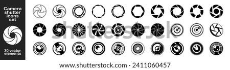 Camera shutter icons set. Camera lens diaphragm. Set photo camera lens diaphragm