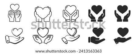 Hands holding heart icon set. Healthcare,Donation and giving aid concept