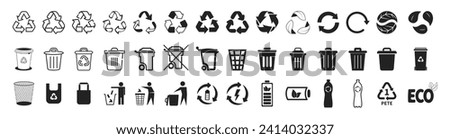 Trash can icon and Recycle icons set. Recycle icons collection. 