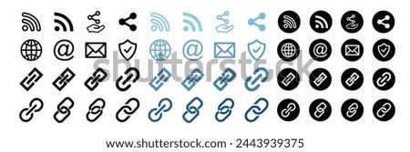 Internet URL or webpage url link icons set. Link, share link, external link, database, icon set. URL icons. Wireless and wifi icon. Wi-fi signal symbol