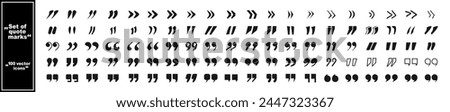 Vector black quote icon set. Quote Icon Object. Quotemarks outline, speech marks, inverted commas or talking marks collection. Talk bubble speech icon