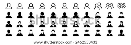 People icon set. Containing group, family, human, team, community, friends. people characters various. Woman and man face line icons.