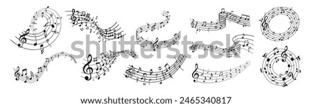 Music notes wave isolated, group musical notes background. Musical notes melody on transparent background