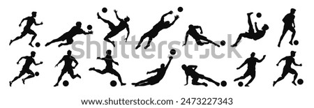 Soccer player silhouette. Vector of silhouette set of soccer player kicking the ball