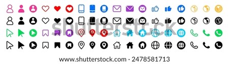 Contact information icons for business card big set. Vector for business card and website. Phone, mail, message, website icon