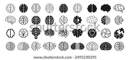 Human brain icon set with different style. Creative idea flat line icon. Human brain icon set solid and outline style isolated on transparent  background