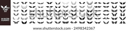 Wings icons set on transparent background. Angel wings icon vector set. Eagle, bird, heraldic, flying, falcon, phoenix, hawk logo