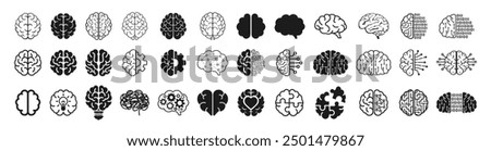 Human brain icon set with different style. Creative idea flat line icon. Human brain icon set solid and outline style isolated on transparent  background