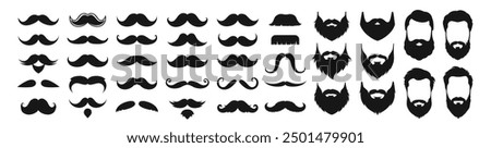 Mustache and beard icon set vector. Sillhouettes of moustache vector collection isolated on transparent background