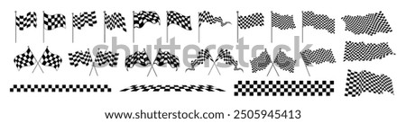 Racing flag icons vector set. Checkered flag for car racing. Set start and finish crossed sport racing flags 